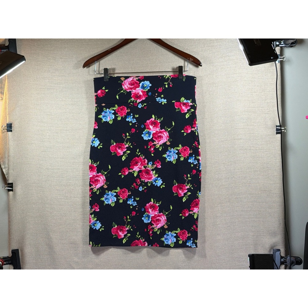 Y2K Style Agnes & Dora Pencil Skirt Women M Black Floral High Waist Stretch